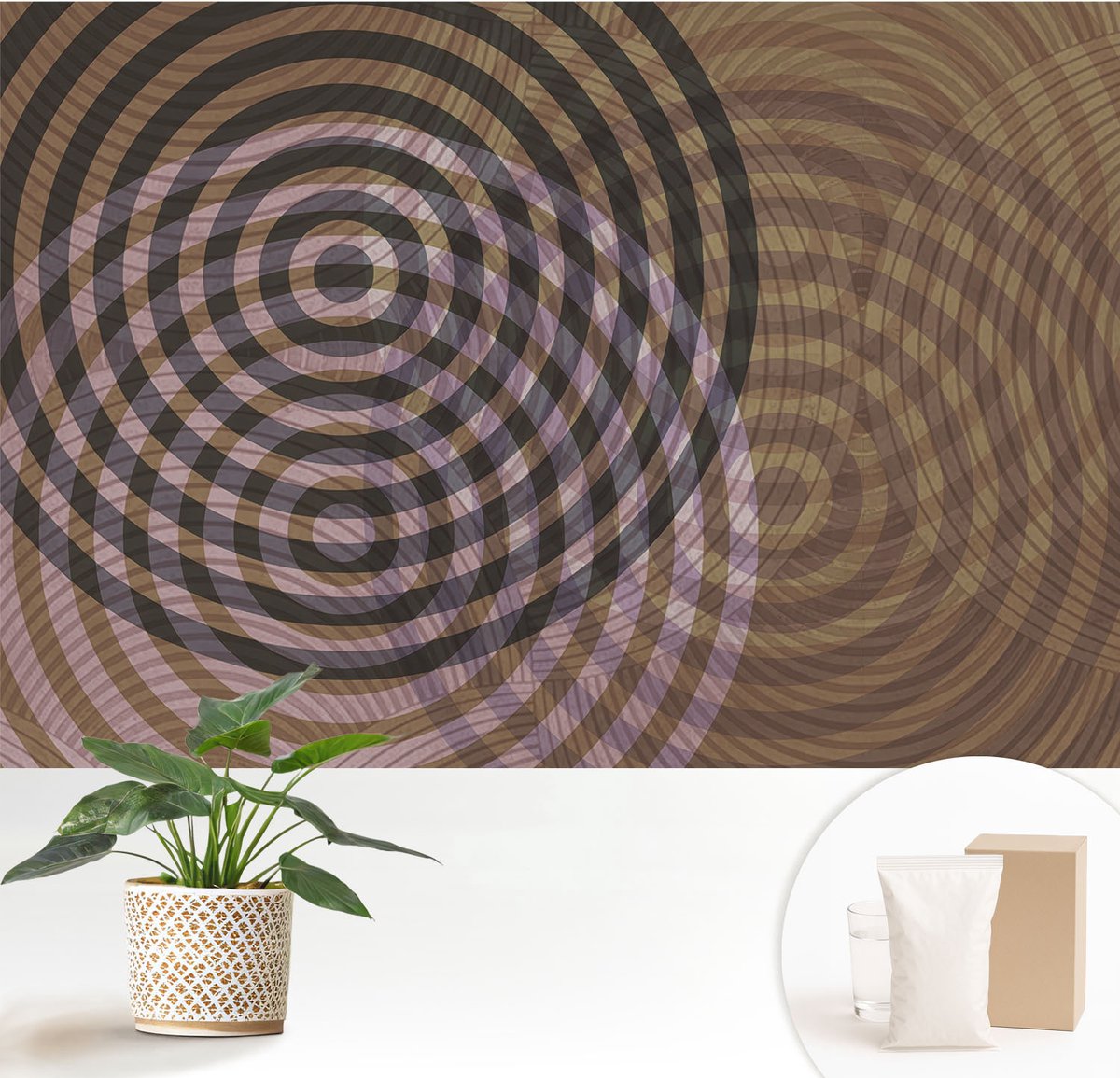 Wallfluent Fotobehang - Bruin Vliesbehang - 152x104 cm - Hypnotiserende Cirkels Muurschildering - Slaapkamer behang Abstractie - Fotobehang Vlies - Slaapkamer behang