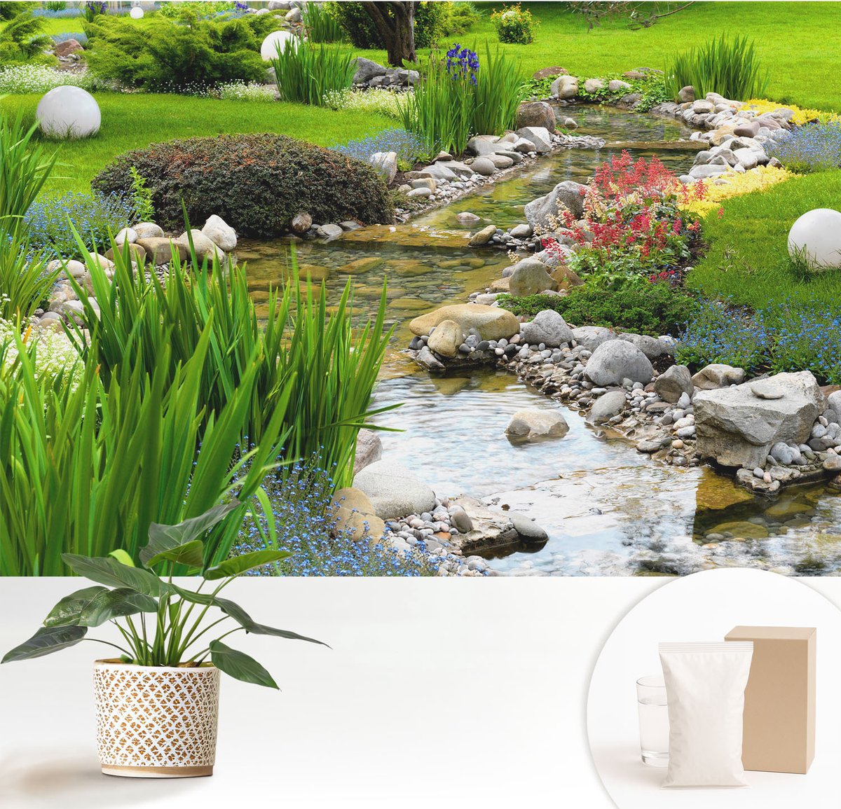 Wallfluent Fotobehang - Groente Vliesbehang - 152x104 cm - Idyllische Tuin Muurschildering - Gang behang Bloemen En Planten - Fotobehang Vlies - Slaapkamer behang