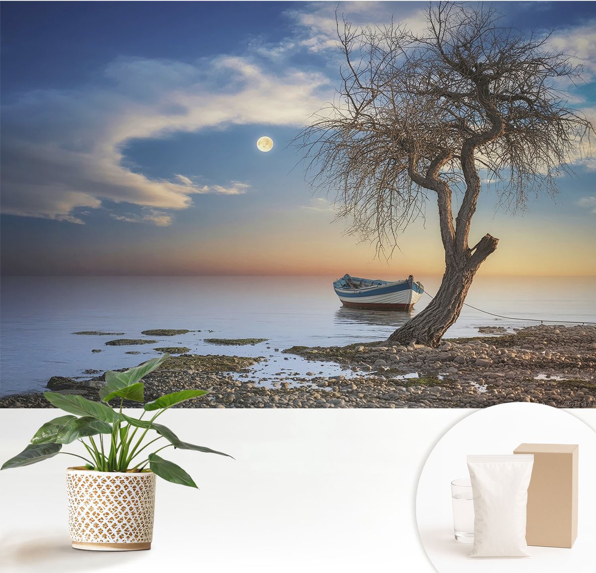Wallfluent Fotobehang - Blauw Vliesbehang - 152x104 cm - Een Vredig Landschap Muurschildering - Gang behang Landschappen - Fotobehang Vlies - Gang behang