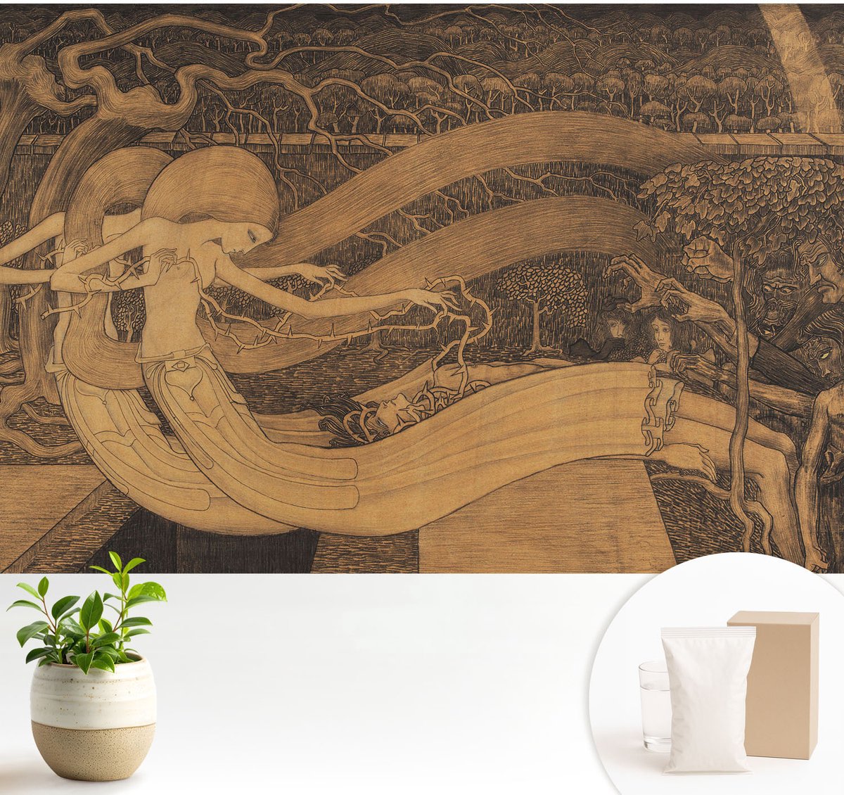 Wallfluent Fotobehang - Bruin Vliesbehang - 104x70 cm - Surrealistische Personages Muurschildering - Slaapkamer behang Deel - Fotobehang Vlies - Gang behang