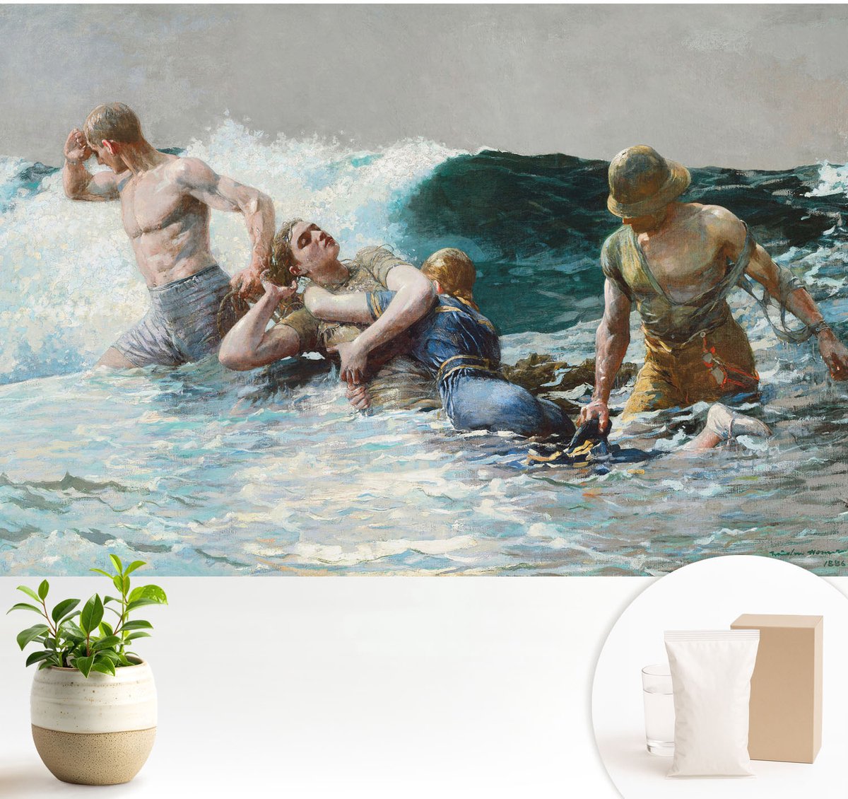 Wallfluent Fotobehang - Zwart Vliesbehang - 104x70 cm - Zeegevechten Fotobehang Vlies - Woonkamer behang Mensen - Muurschildering - Woonkamer behang