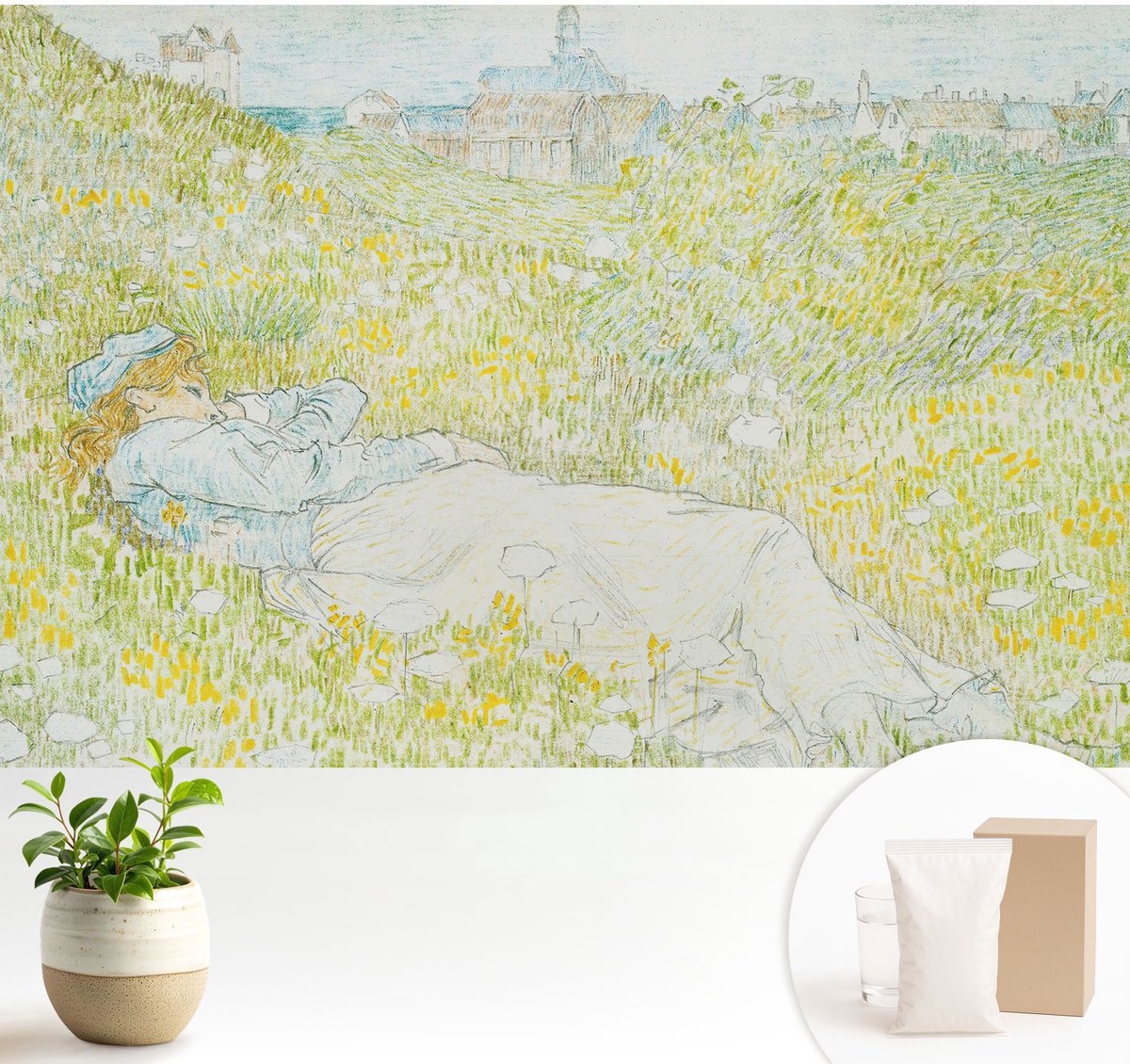 Wallfluent Fotobehang - Groente Vliesbehang - 104x70 cm - Lente Ontspanning Fotobehang Vlies - Hal behang Landschappen - Muurschildering - Woonkamer behang
