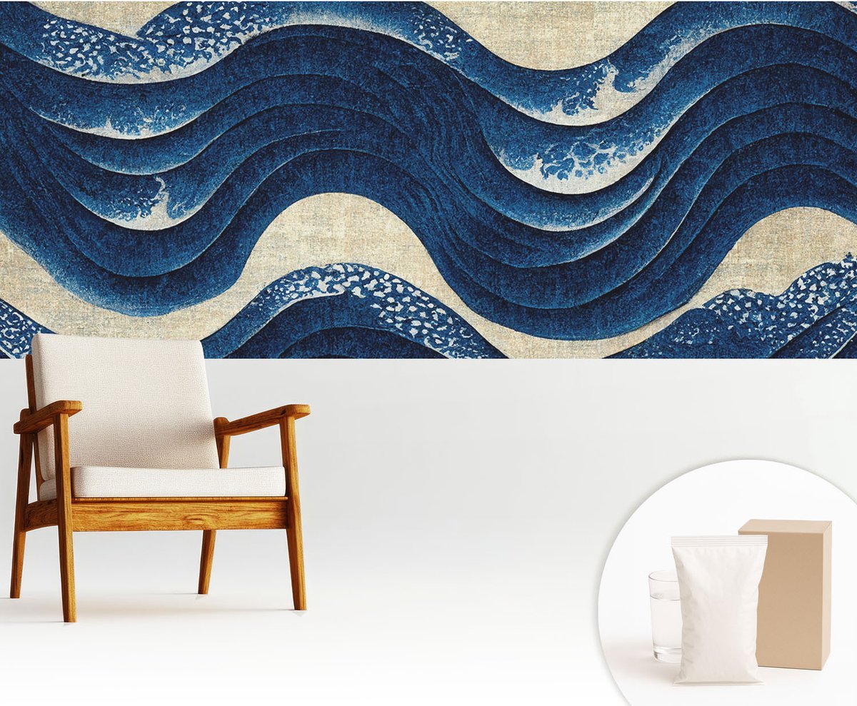 Wallfluent Fotobehang - Marine Vliesbehang - 250x104 cm - Oceanische Vormen Fotobehang Vlies - Hal behang Abstractie - Muurschildering - Woonkamer behang