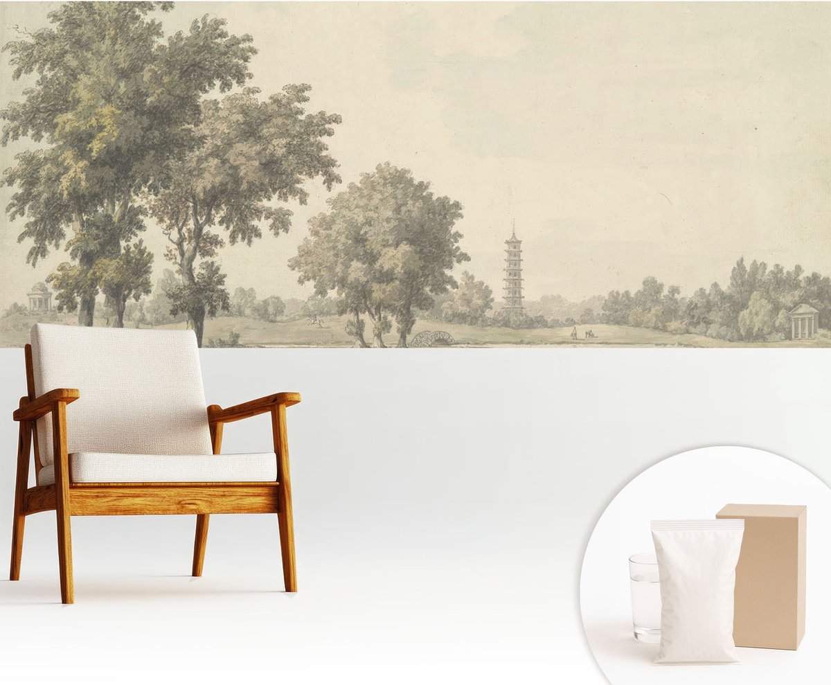 Wallfluent Fotobehang - Grijs Vliesbehang - 250x104 cm - Een Rustig Park Fotobehang Vlies - Hal behang Landschappen - Muurschildering - Woonkamer behang