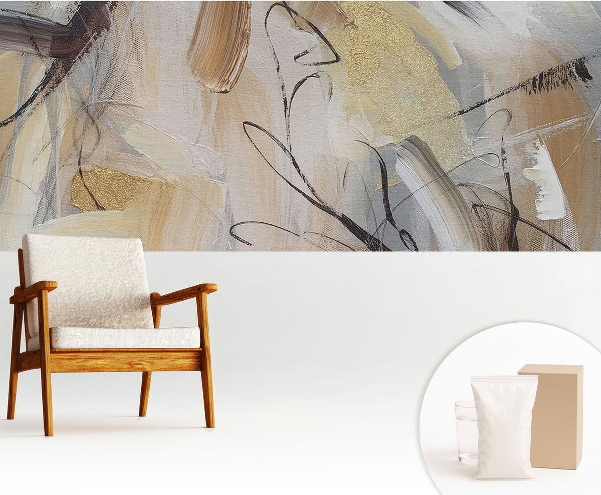 Wallfluent Fotobehang - Beige Vliesbehang - 250x104 cm - Abstracte Compositie Fotobehang Vlies - Hal behang Abstractie - Muurschildering - Hal behang