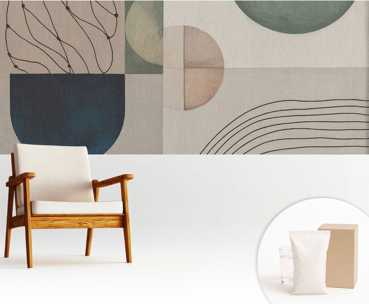Wallfluent Fotobehang - Beige Vliesbehang - 250x104 cm - Geometrische Vormen Fotobehang Vlies - Woonkamer behang Abstractie - Muurschildering - Woonkamer behang
