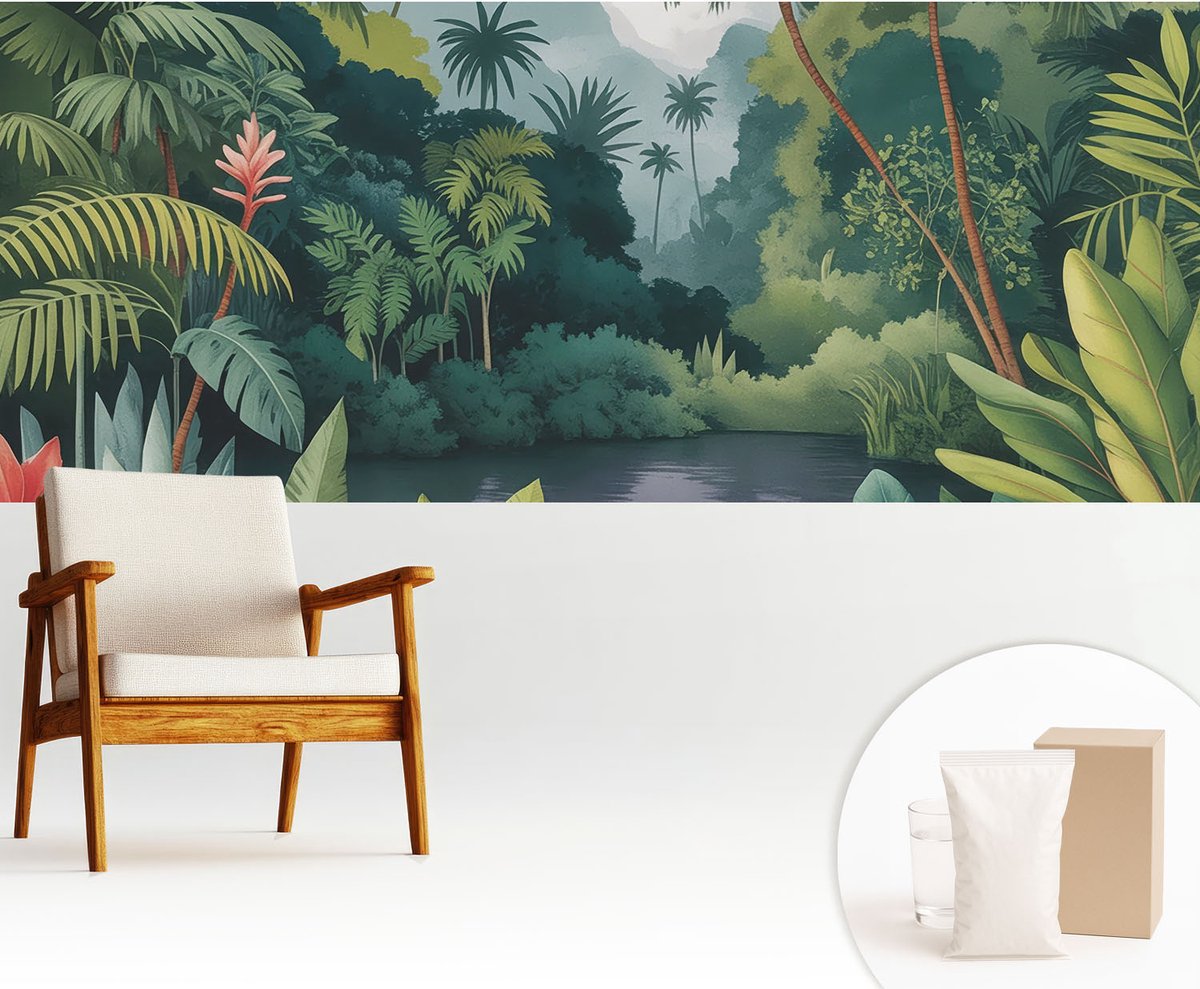Wallfluent Fotobehang - Groente Vliesbehang - 250x104 cm - Exotisch Landschap Fotobehang Vlies - Hal behang Bloemen En Planten - Muurschildering - Woonkamer behang