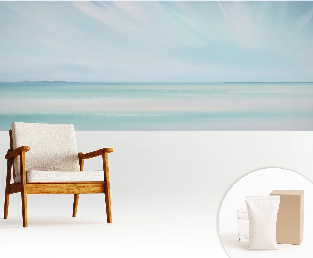 Wallfluent Fotobehang - Blauw Vliesbehang - 250x104 cm - Kalme Zee Fotobehang Vlies - Woonkamer behang Landschappen - Muurschildering - Woonkamer behang