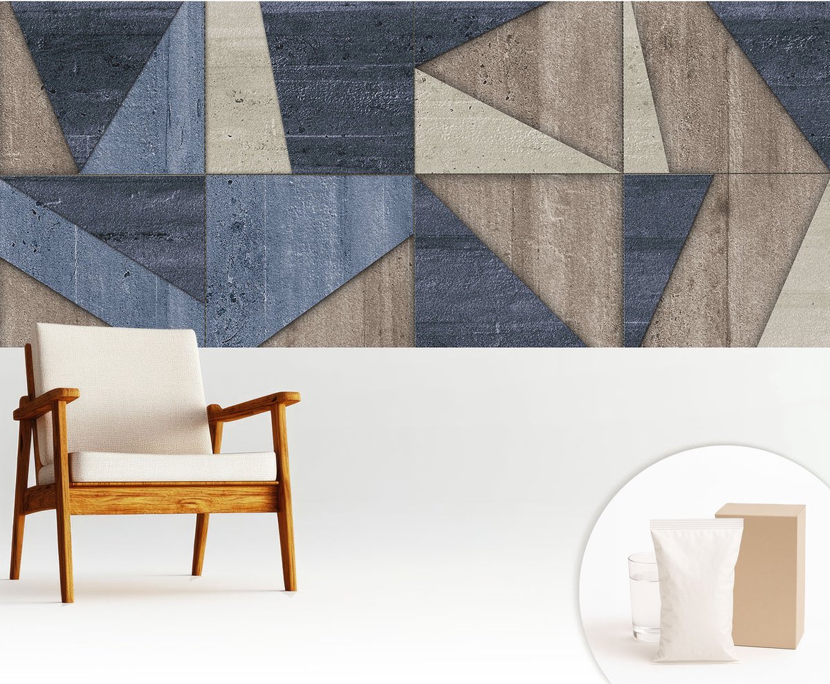 Wallfluent Fotobehang - Blauw Vliesbehang - 250x104 cm - Geometrische Patronen Muurschildering - Gang behang Geometrie - Fotobehang Vlies - Gang behang