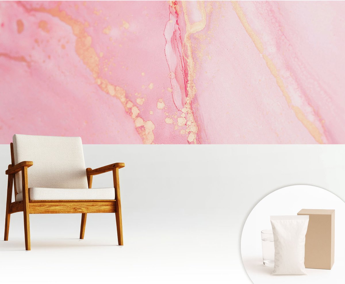 Wallfluent Fotobehang - Roze Vliesbehang - 250x104 cm - Pastel Abstractie Fotobehang Vlies - Woonkamer behang Abstractie - Muurschildering - Woonkamer behang