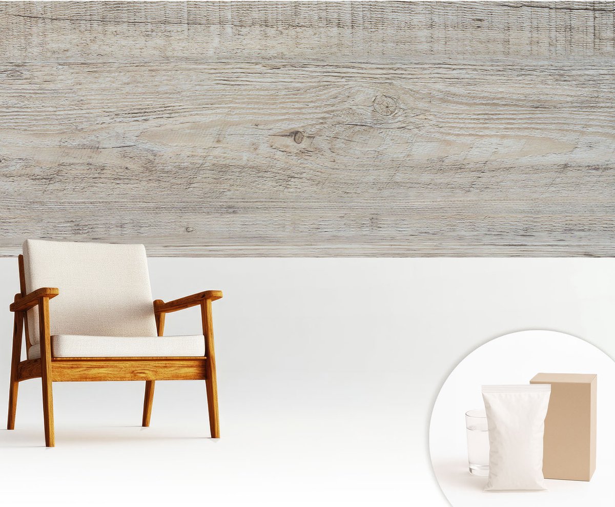Wallfluent Fotobehang - Grijs Vliesbehang - 250x104 cm - Houten Ringen Fotobehang Vlies - Woonkamer behang Texturen - Muurschildering - Woonkamer behang