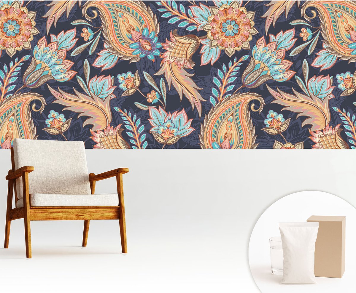 Wallfluent Fotobehang - Marine Vliesbehang - 250x104 cm - Bloemenpatroon Muurschildering - Gang behang Bloemen En Planten - Fotobehang Vlies - Slaapkamer behang
