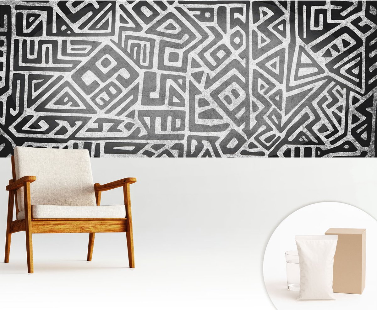 Wallfluent Fotobehang - Zwart-Wit Vliesbehang - 250x104 cm - Geometrisch Doolhof Muurschildering - Gang behang Geometrie - Fotobehang Vlies - Gang behang
