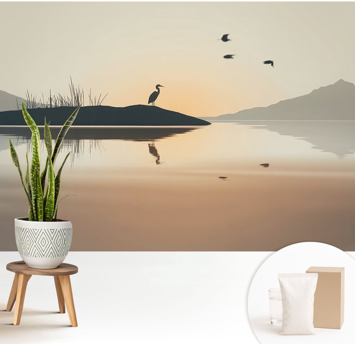 Wallfluent Fotobehang - Wit Vliesbehang - 208x146 cm - Ochtendstilte Muurschildering - Slaapkamer behang Landschappen - Fotobehang Vlies - Gang behang