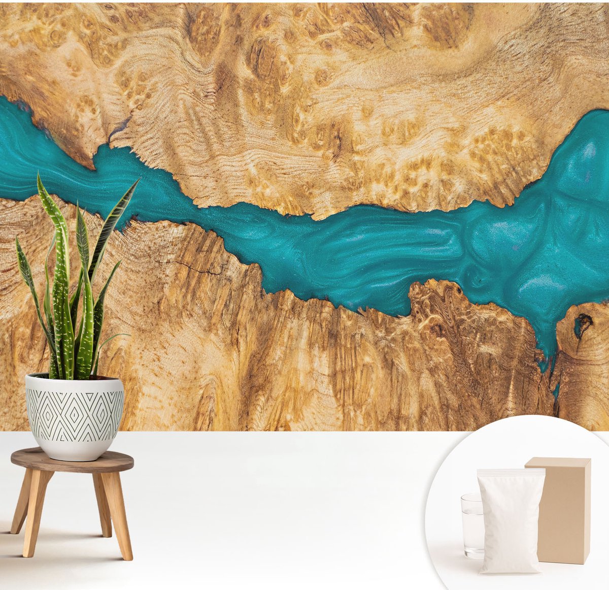 Wallfluent Fotobehang - Bruin Vliesbehang - 208x146 cm - Hout En Hars Fotobehang Vlies - Hal behang Texturen - Muurschildering - Woonkamer behang