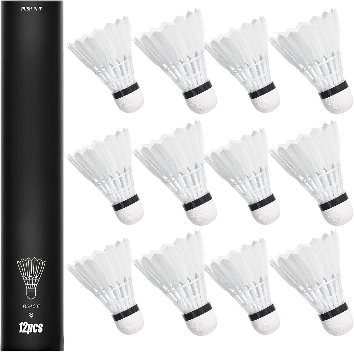 Badmintonshuttles 12 stuks - witte badmintonballen - duurzame kurk en veren - ideaal voor training - ShopVlot