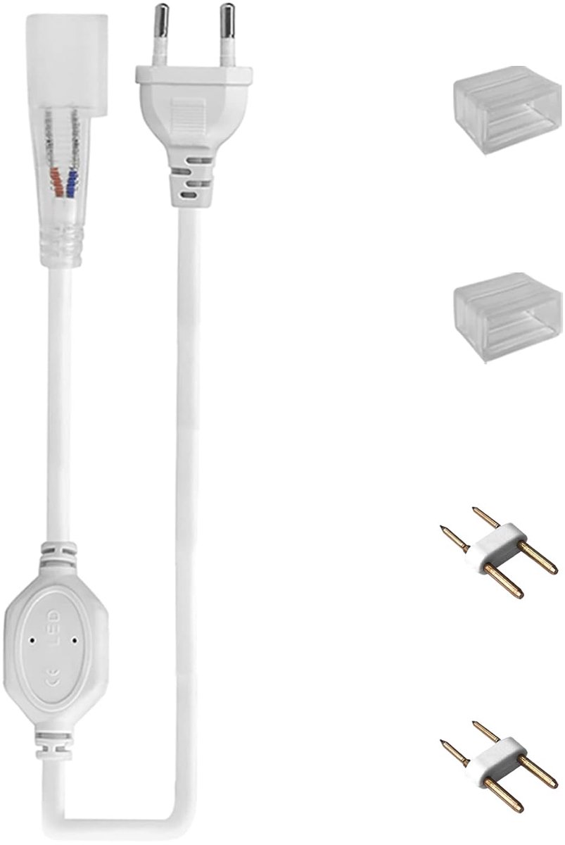 KSIBNW 1.5m LED Power Cable with Switch Knob for 220-240V LED Neon Strip, Includes 2 Pieces End Cover, 2pcs Pinkit - ShopVlot
