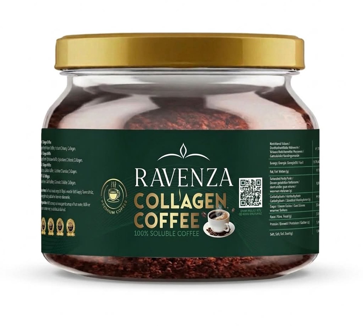 Ravenza Collagen Coffee – Oploskoffie met Collageen & Cichorei – Instant Koffie – 150 g