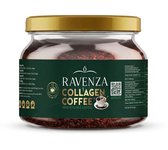 Ravena Collageen Koffie pot met ingrediëntenlijst en voedingswaarde. 100% oploskoffie.