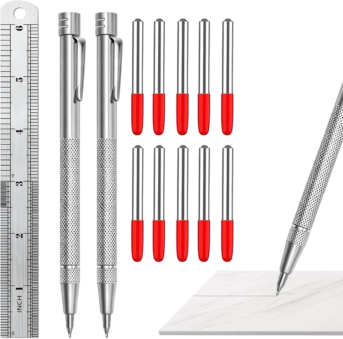 Set of 13 tearing needles, 2 tungsten steel ripping needles with 10 replacement tips and 15 cm steel ruler, for - ShopVlot