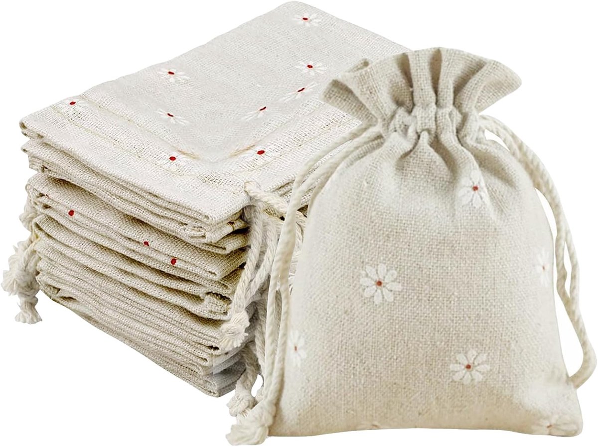 LHKJ 20 Pcs Linen Bags Jute Bags Reusable Shopping Bag Small Bag with Cord for Fruit and Vegetables Wedding Home - ShopVlot