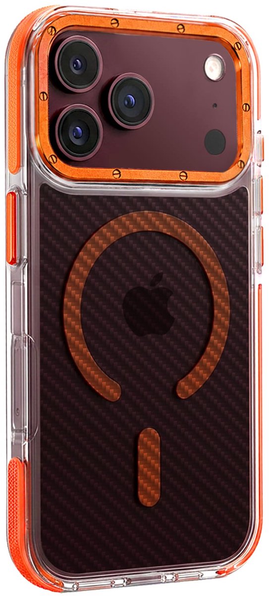 Hoesje - Geschikt voor Apple iPhone 18 Pro Max - Magsafe Compatible - Carbon Look - Sterk & Shockproof - Back Cover - Shock Proof Case - Telefoon Hoes Shockproof - Telefoonhoesjes - Oranje