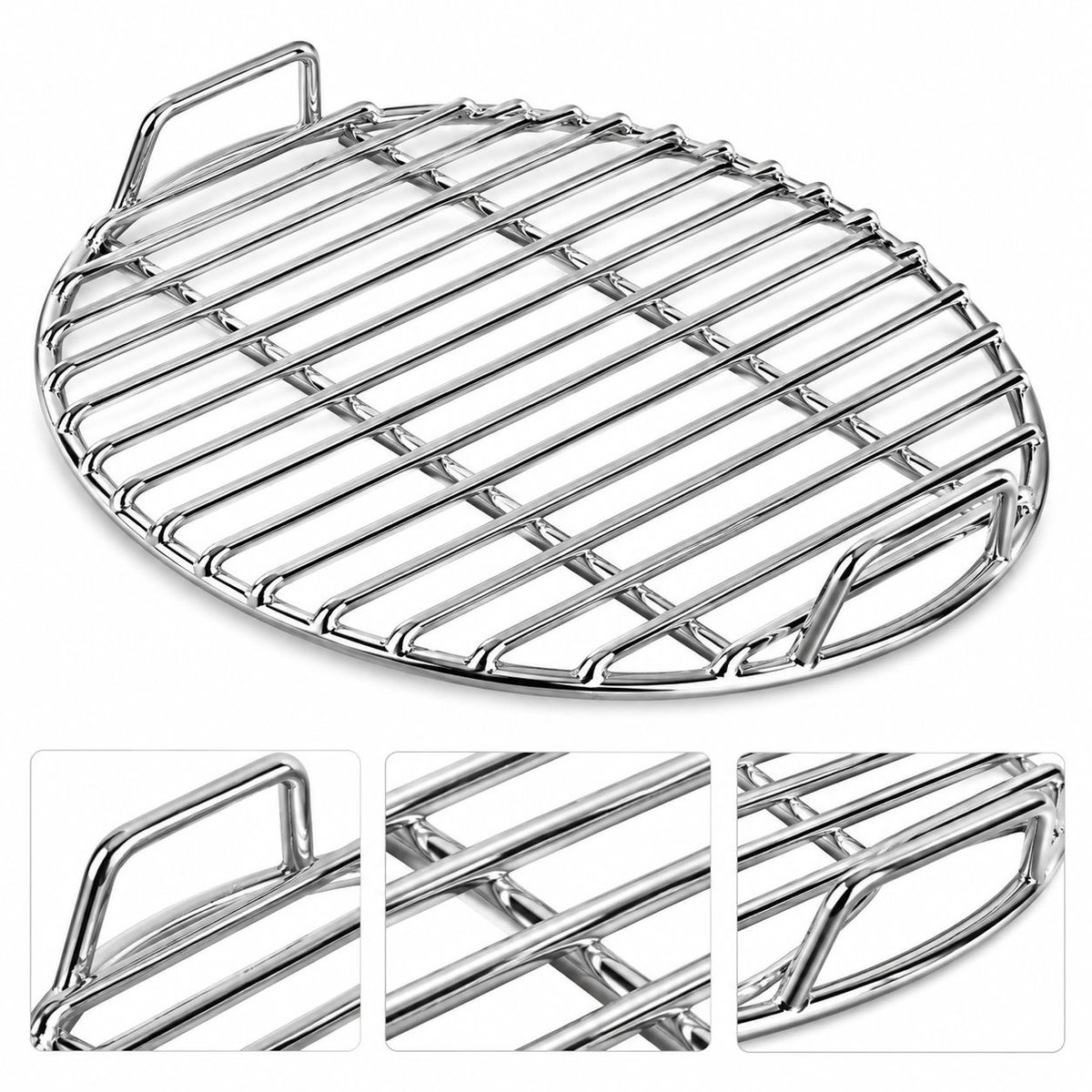 VHV - Roestvrij stalen bbq rooster ø - Duurzaam en hittebestendig - 43 cm - Zilver - Bovenrooster - Bbq rooster rond - Buitengrill - tijdens het koken
