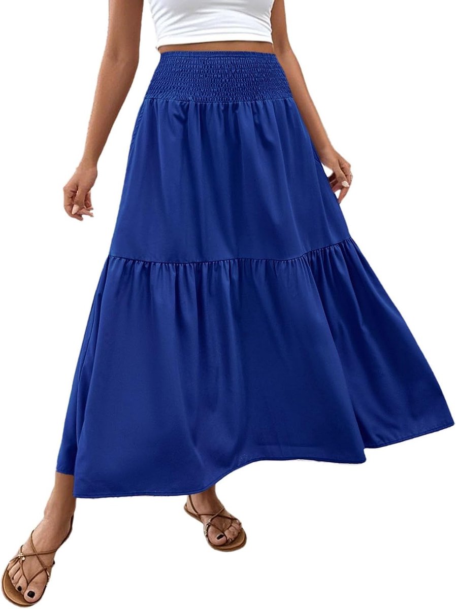 Rok met hoge taille voor dames met gelaagd ontwerp voor dagelijks gebruik, vakantie en vrije tijd. Comfortabele, rekbare vloeiende midirok, perfect voor de seizoenen lente, zomer en herfst.