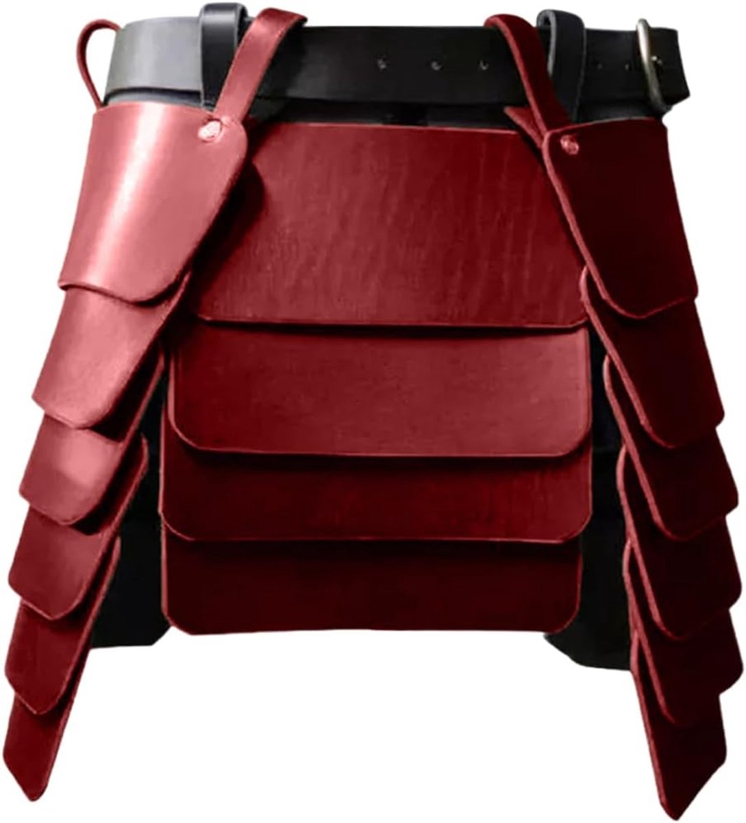 Huurlingenridder rok Retro driezijdige dijbescherming middeleeuwse Viking brede taillegordel rok met brede gespgordel voor LARP cosplay kostuum make-up feest (rood)