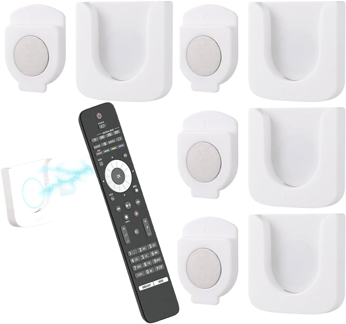 Set van 4 afstandsbedieningshouders voor aan de muur, krachtige magnetische afstandsbedieninghouder, multifunctionele wandhouder voor thuis en op kantoor, afstandsbedieningshouder voor laadbus