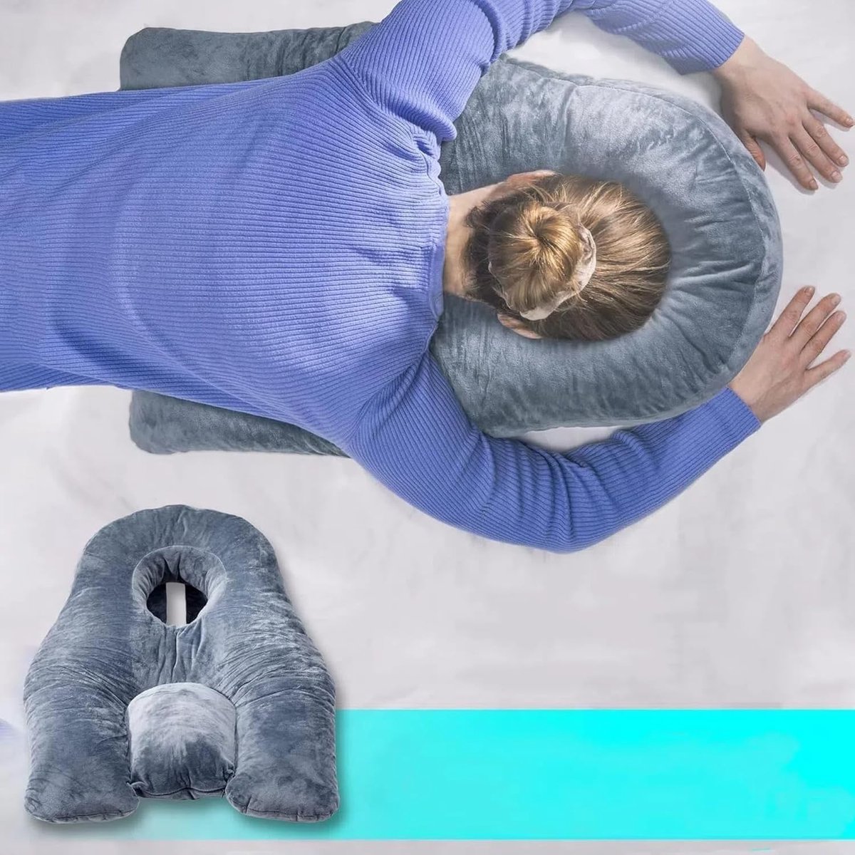 Gezichtskussen om te slapen, voor herstel van BBL of oogchirurgie, hoofdkussen voor vitrectomie of netvlieschirurgie, massagekussen voor thuis, met versnipperd traagschuim (grijs)
