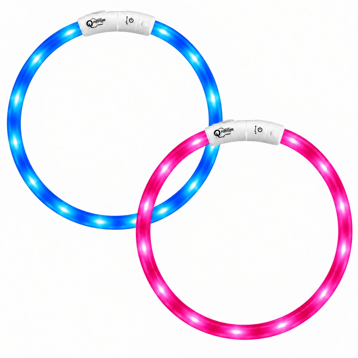 Professor Q LED Halsband Hond - Duoset Blauw & Roze - 2 Stuks - M 50 cm - USB Oplaadbaar