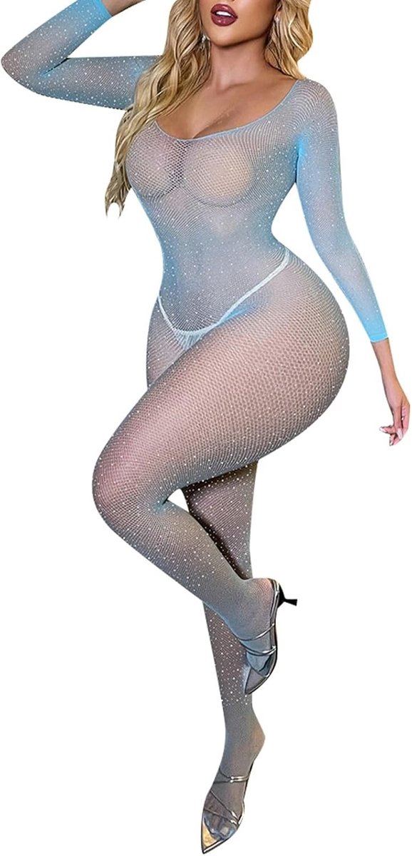 Visnet bodysuit met lange mouwen, volledige lingerie, bodysuit, romper, onderkleding, nachtkleding