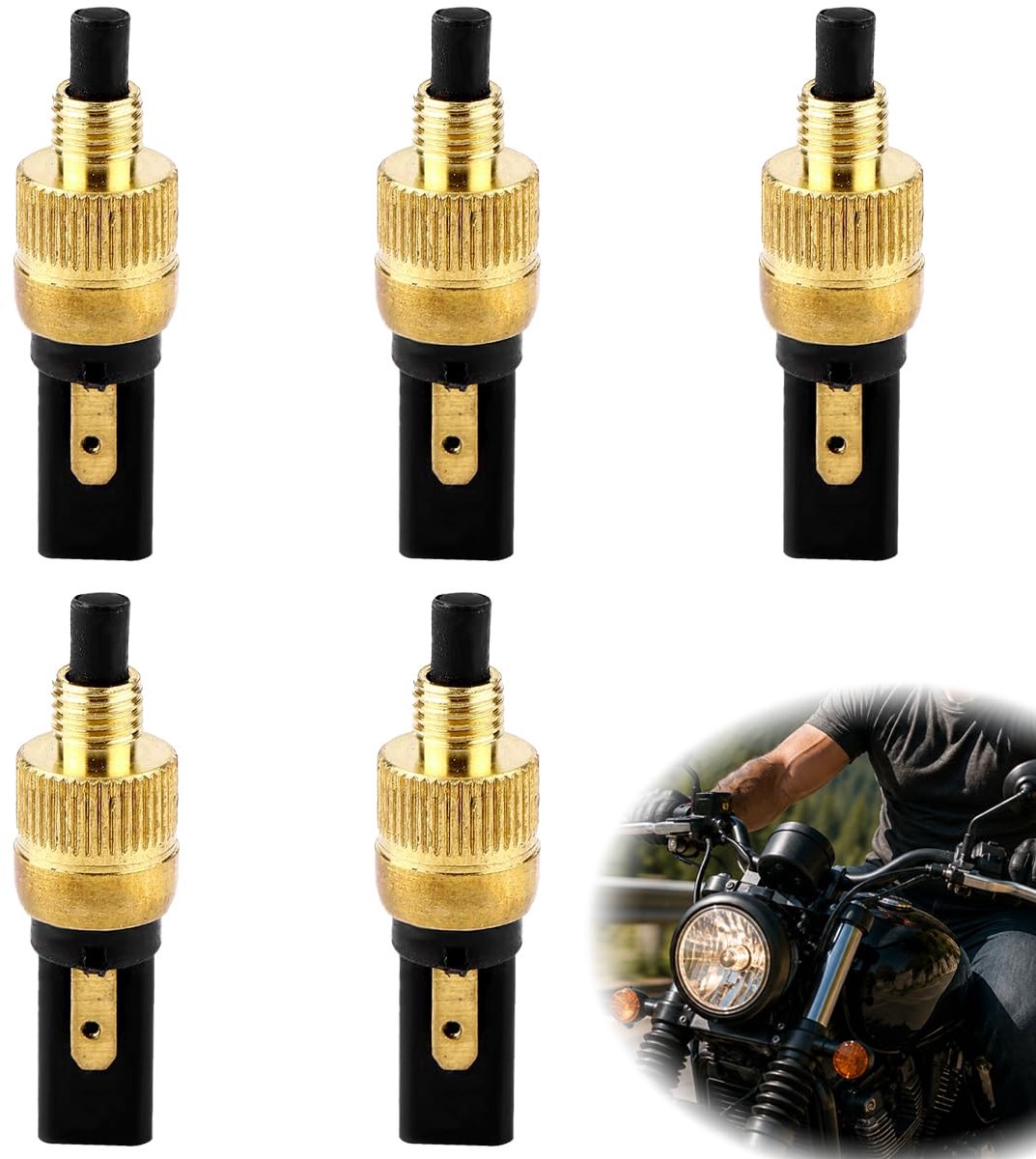 5 stuks remlichtschakelaar, remlichtschakelaar motorfiets, scooter, stopper, 6 mm schroefdraad, koperen behuizing, zwart, voor motorfietsen, scooters en voertuigen