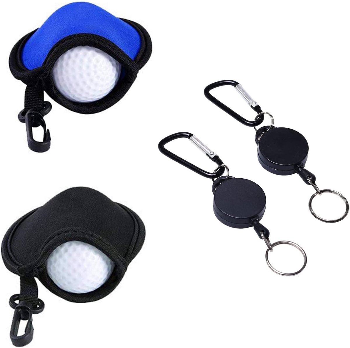 2 Golfreinigingstassen (Blauw, Zwart) Geleverd met 2 Zwarte Trekgespen, Golf Afdichtingszak, Golf Reinigingsaccessoires, Golf Droogtas voor Heren en Dames