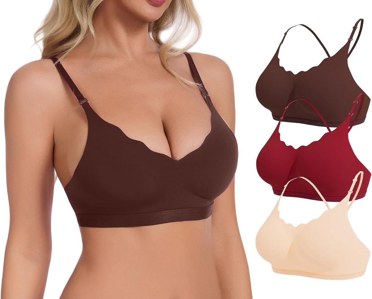 Bustier voor dames, gevoerd, set van 3, sportbeha zonder beugel, naadloos, kruisbaar, S-XXL
