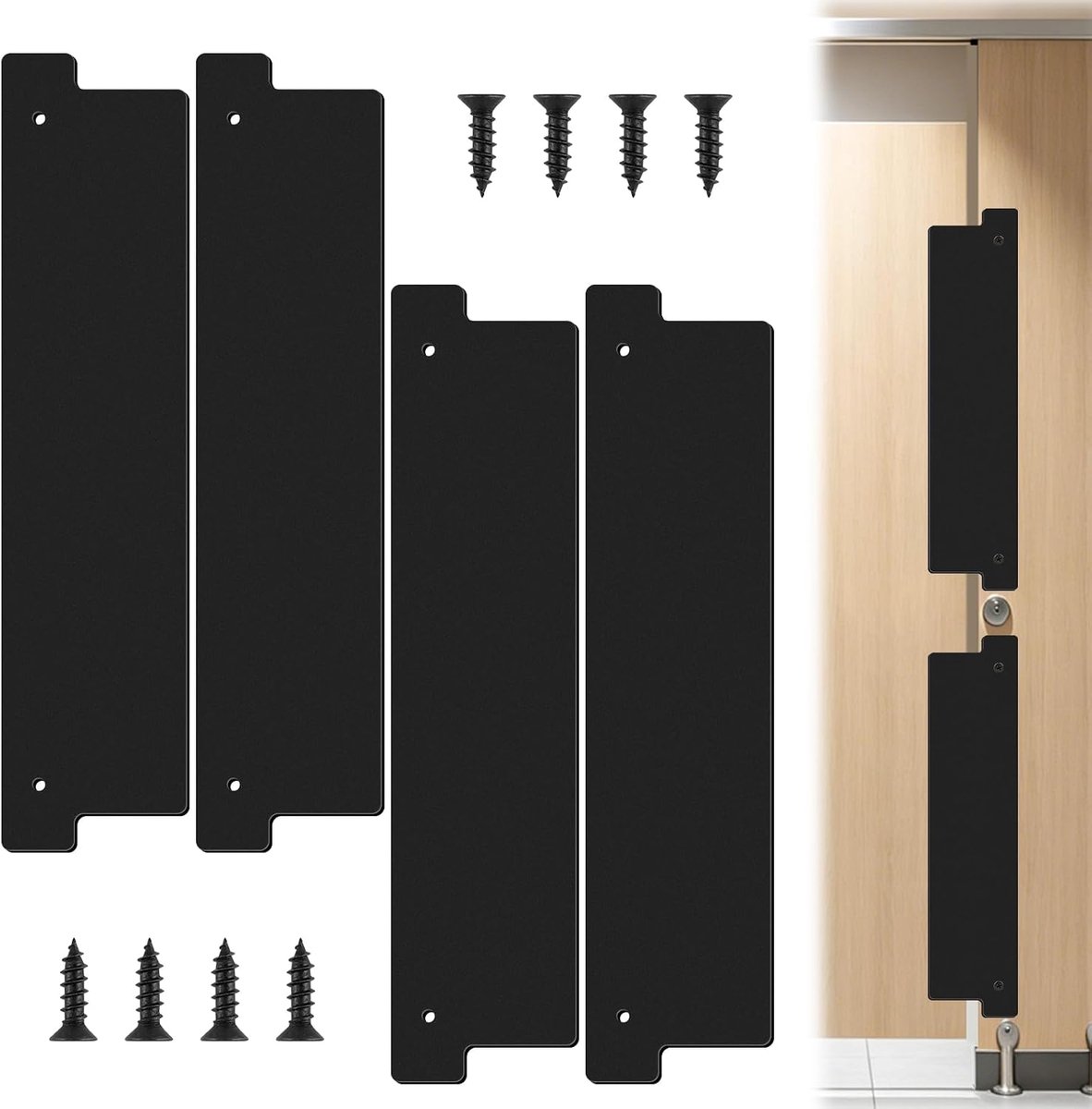 Set van 4 inkijkbescherming voor toiletkabine, inkijkbescherming voor deurspleten met voorgeboorde gaten en schroeven, 3 mm dikke PE-splijtafdekking voor openbare toiletdeuren (zwart)