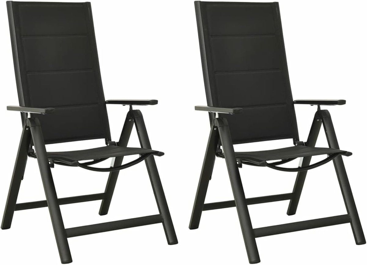 Set van 2 tuinstoelen met inklapbare kussens, eetkamerstoelen, outdoor, rugleuning, 7 posities, textiel, aluminium, antraciet, 53 x 58 x 84 cm
