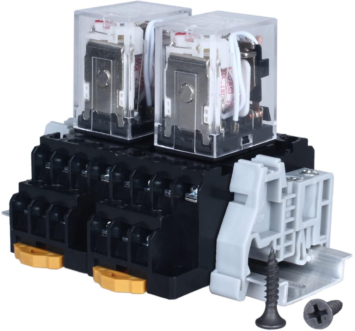Elektromagnetisch relais, 220 V AC 5 A spoel, vermogensrelais, 14 pins, 4NO 4NC, HH54PL MY4 wisselaar met controlelampje met DIN-railrelais, DIN-railsokkel