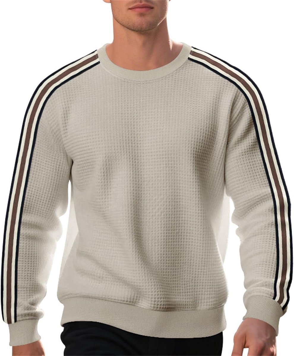 Slank sweatshirt voor heren, licht, lange mouwen, casual, gestreept, ideaal voor herfst en winter.