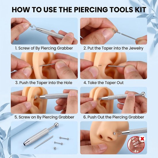 Studs Clicker Neus Ring Push Pin Platte Terug Labret Oorbellen Bal CZ Tragus Helix Kraakbeen Lip Piercing Sieraden 6/8/10MM met Grabber Tool Zilver Goud — afbeelding 5