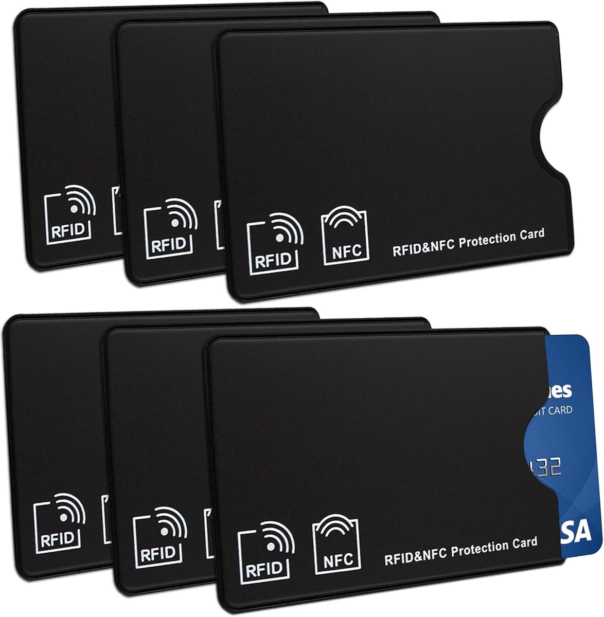 6 stuks, RFID-bescherming, creditcardhouder, fraudebescherming, creditcardhoesjes, isolatie contactloze RFID-chip en NFC-radio, afgeschermde bankkaarthouder (zwart), Zwart,