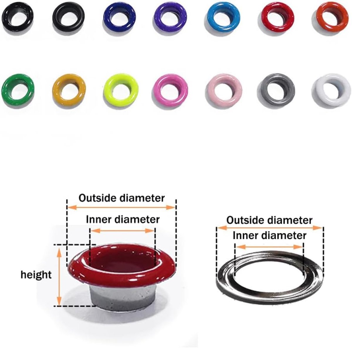 Set van 100 kleuren, inclusief ogen en afstandhouders, verschillende binnendiameter voor schoenen, kleding, leren tassen en doe-het-zelf handwerkprojecten, leer, handwerk, stoffen zeilen, wit, 4 mm
