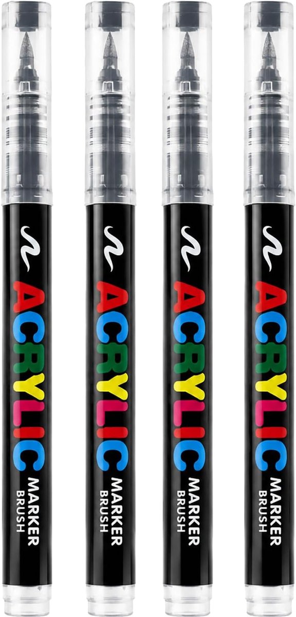 4 stuks textielverf, zwart, wasbare textielvilt, acrylstiften, textielmarkers, acrylstift, zwarte marker, geschikt voor T-shirts, stoffen tassen, kleding en textiel