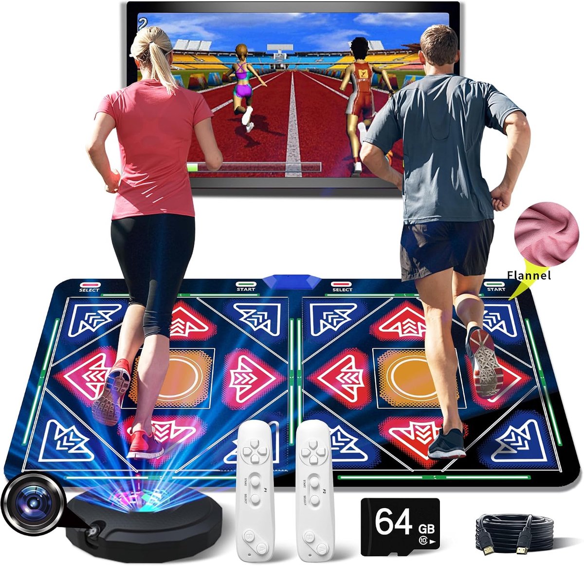 Dansmat met camera voor HDMI,64 GB opslag, 1030 spellen,700 nummers, 81 MTV-video’s,dans-, puzzel- en fitnessspellen, elektronische muziek-dansmat, flanellen materiaal, cadeau voor jongens en meisjes
