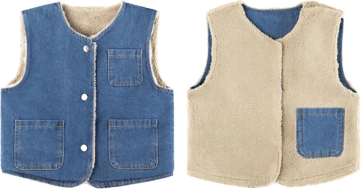 Vest voor baby's, verdikte denim, winter, mouwloos, jas voor jongens en meisjes, warme jas met knopen, met zakken