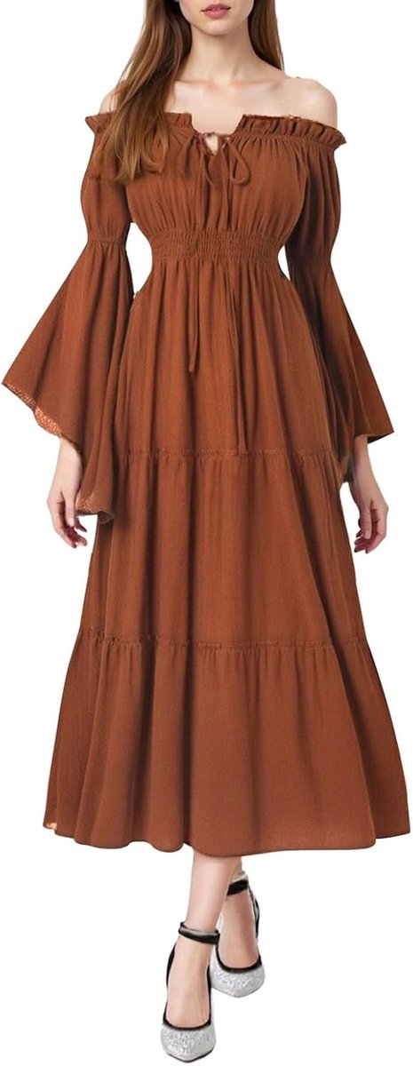 Middeleeuwse gothic hofjurk voor dames, asymmetrisch, elegant, trompetmouwen, rok met hoge taille, voor feestkostuum, cosplay