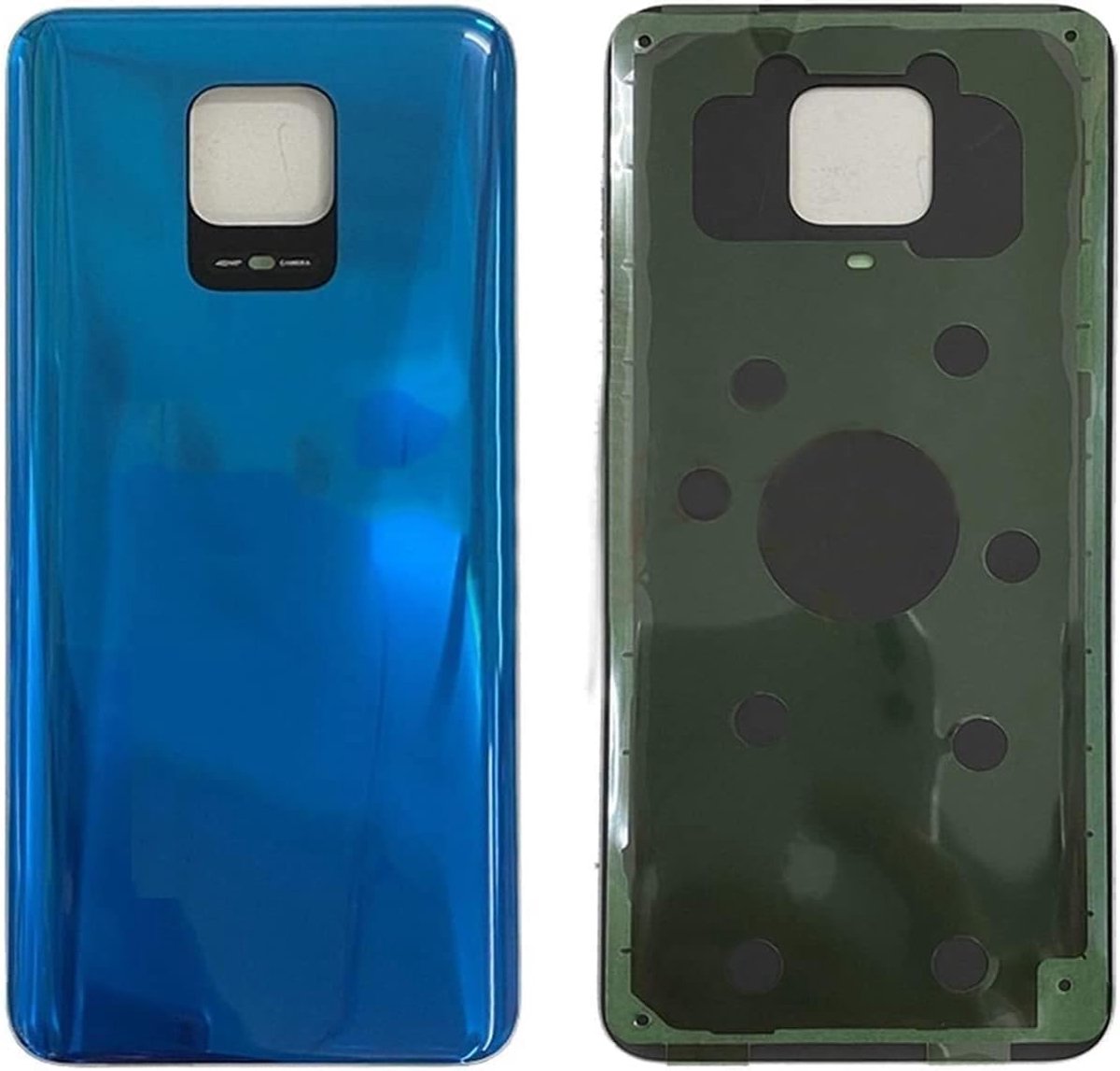 Set met 2 accu-afdekkingen + dubbelzijdig plakband compatibel voor Xiaomi Redmi Note 9 Pro/Note 9S M2003J6B2G reserveglas achterkant cover + lijm blauw