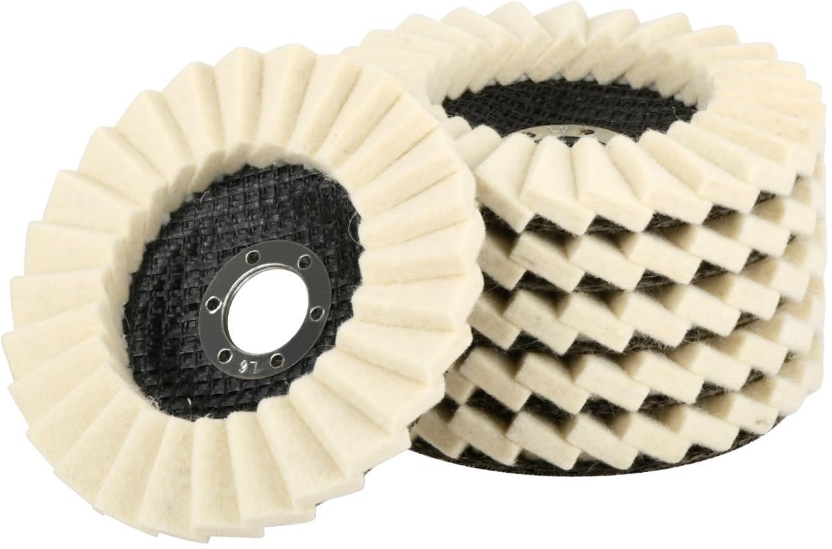6 stuks polijstschijven 125 mm x 22 mm, vilten polijstschijf voor haakse slijper, polijstschijven van wolvilt voor het slijpen en polijsten van lak, hout, roestvrij staal en kunststof