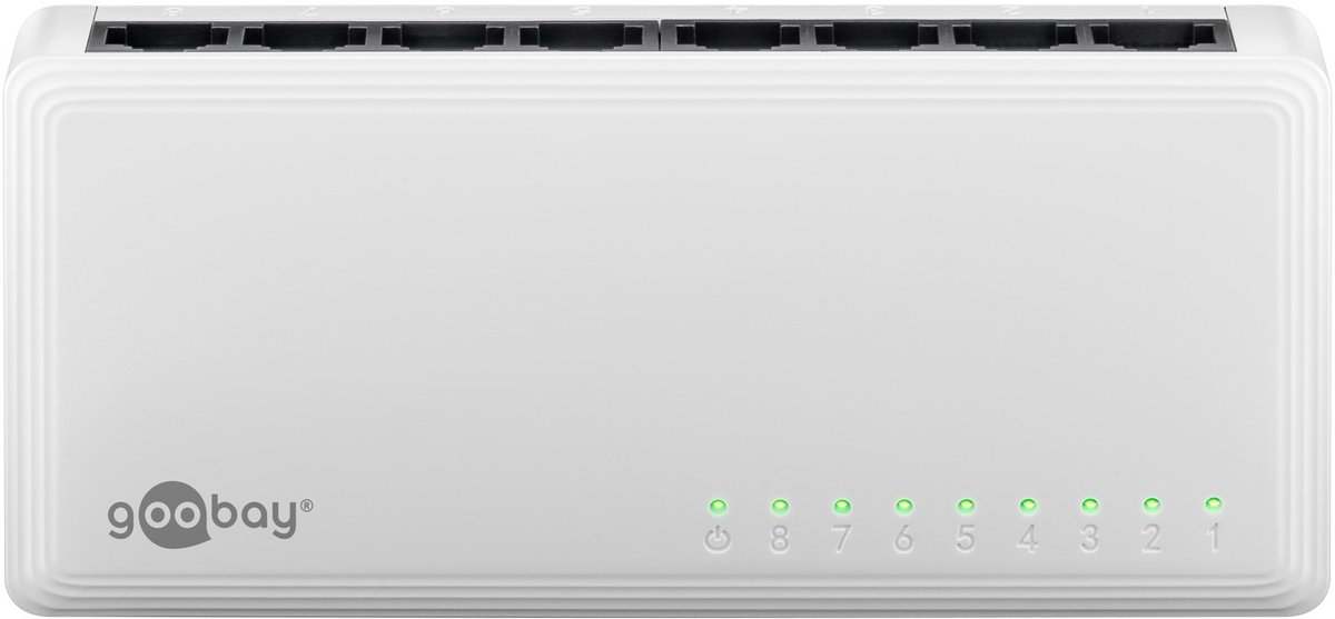 Goobay 8-poorts gigabit ethernet-netwerkschakelaar, 8x RJ45-aansluitingen, auto-negotiation, 1000 Mbit/s